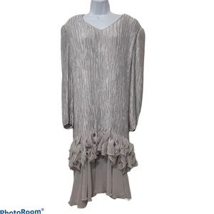 Vintage PIERRE LABICHE Paris - New York Light Gray Ruffle Dress Size 14.